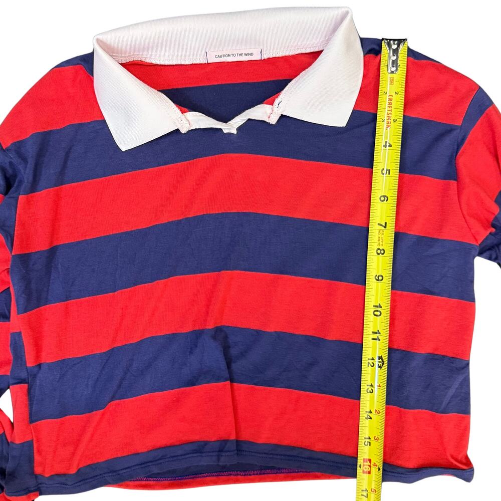 Cropped Striped Long Sleeve Polo | Women's XL | Caution to the Wind - Picture 5 of 7